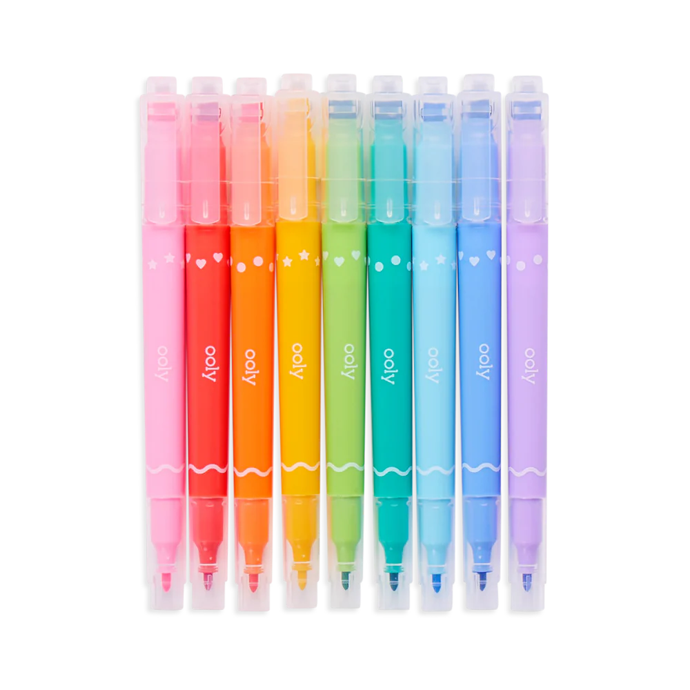 Confetti Stamp Double-Ended Markers - Set of 9