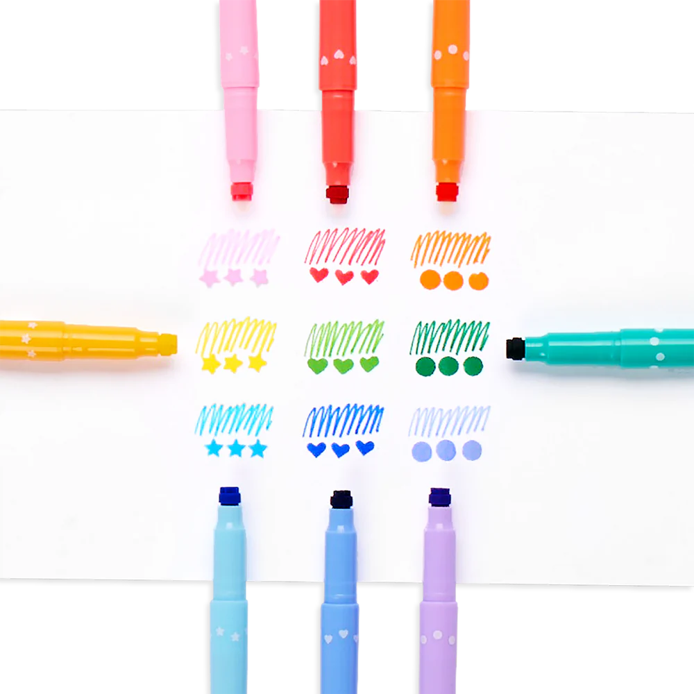 Confetti Stamp Double-Ended Markers - Set of 9