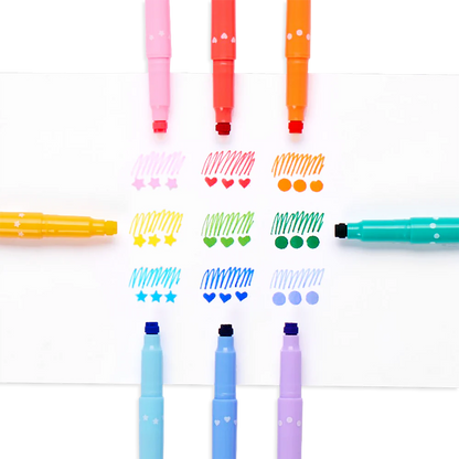 Confetti Stamp Double-Ended Markers - Set of 9