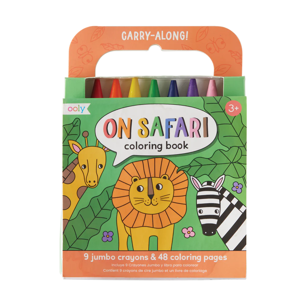 Carry Along! Coloring Book and Crayon Set - On Safari - Set of 9 Crayons