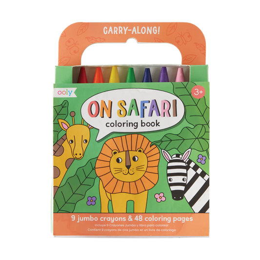 Carry Along! Coloring Book and Crayon Set - On Safari - Set of 9 Crayons